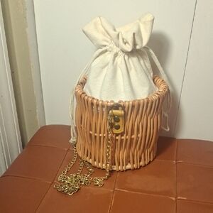 Chic Tan Woven Basket Crossbody Bag